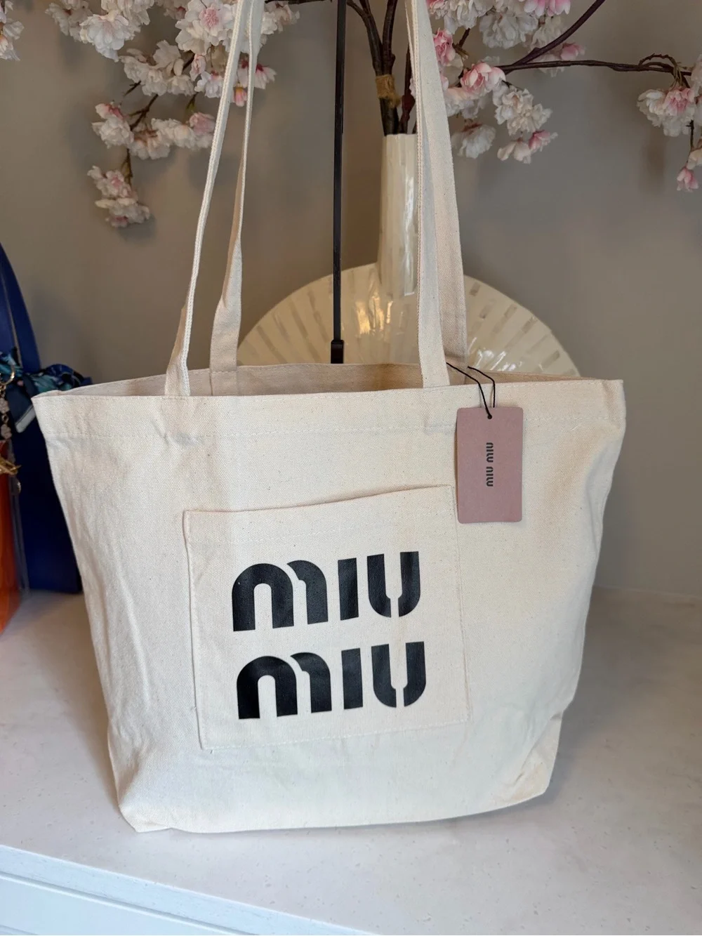 Miu Miu Parfum GWP 100% Canvas Tote w Front Pocket + Top Handles